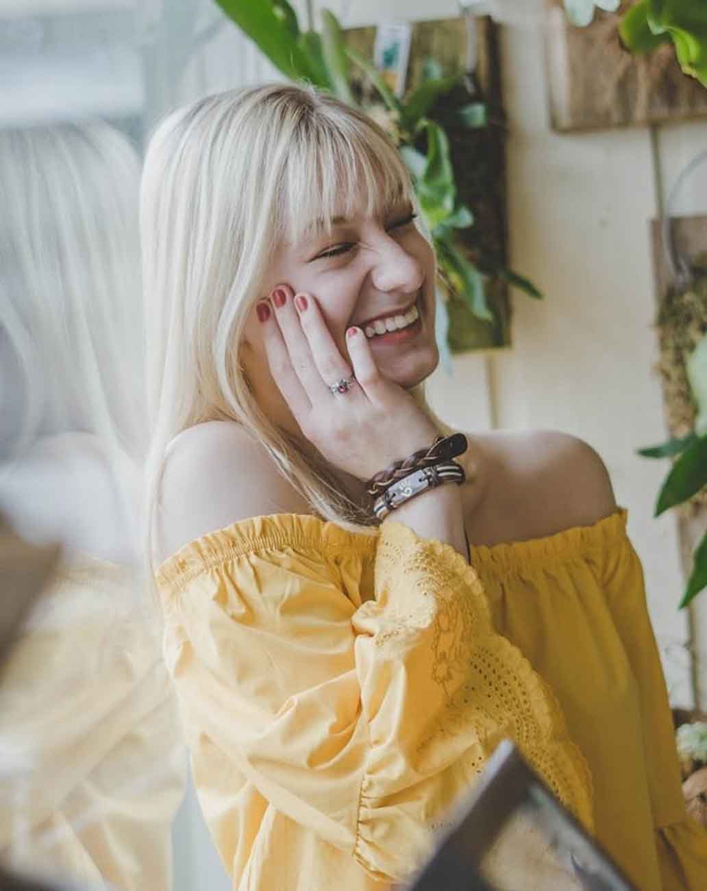 blonde woman smiling